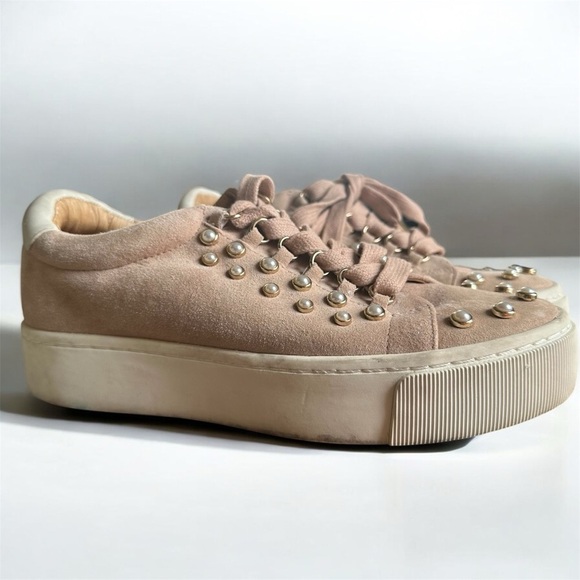 Joie Pink Suede Platform Sneakers With Pearl Studs Sz 37 - Picture 5 of 5